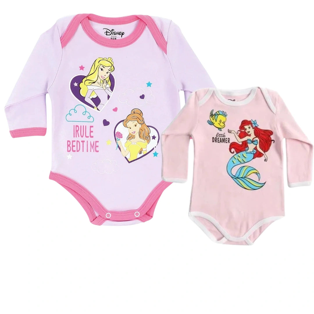 Disney Princess Long Sleeve Baby Bodysuits – Pack of 2