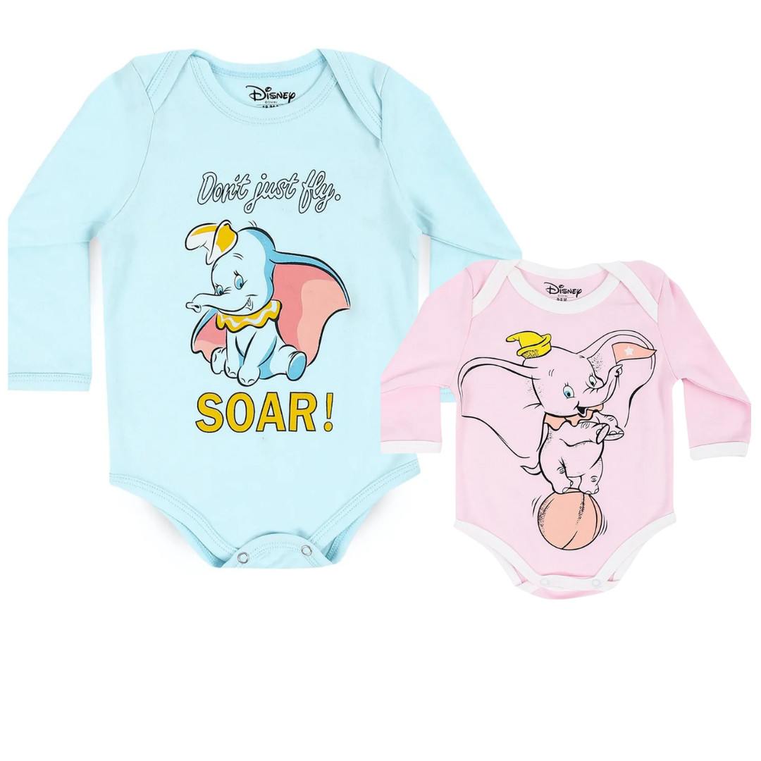 Disney Dumbo Long Sleeve Baby Bodysuit Set – Pack of 2