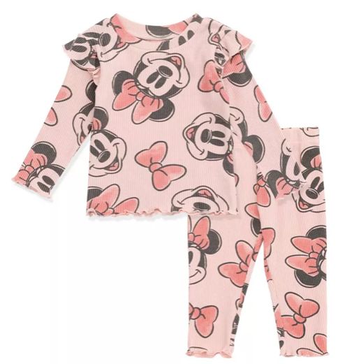 Minnie Mouse Girls Ribbed Ruffle Pajama Set